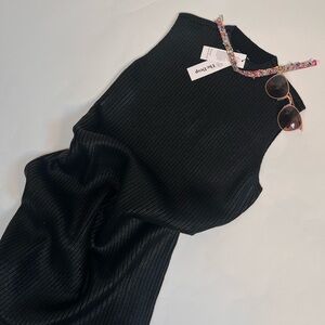 Long Sleeveless Ribbed Dress Mock Neck Dress Sweater Maxi